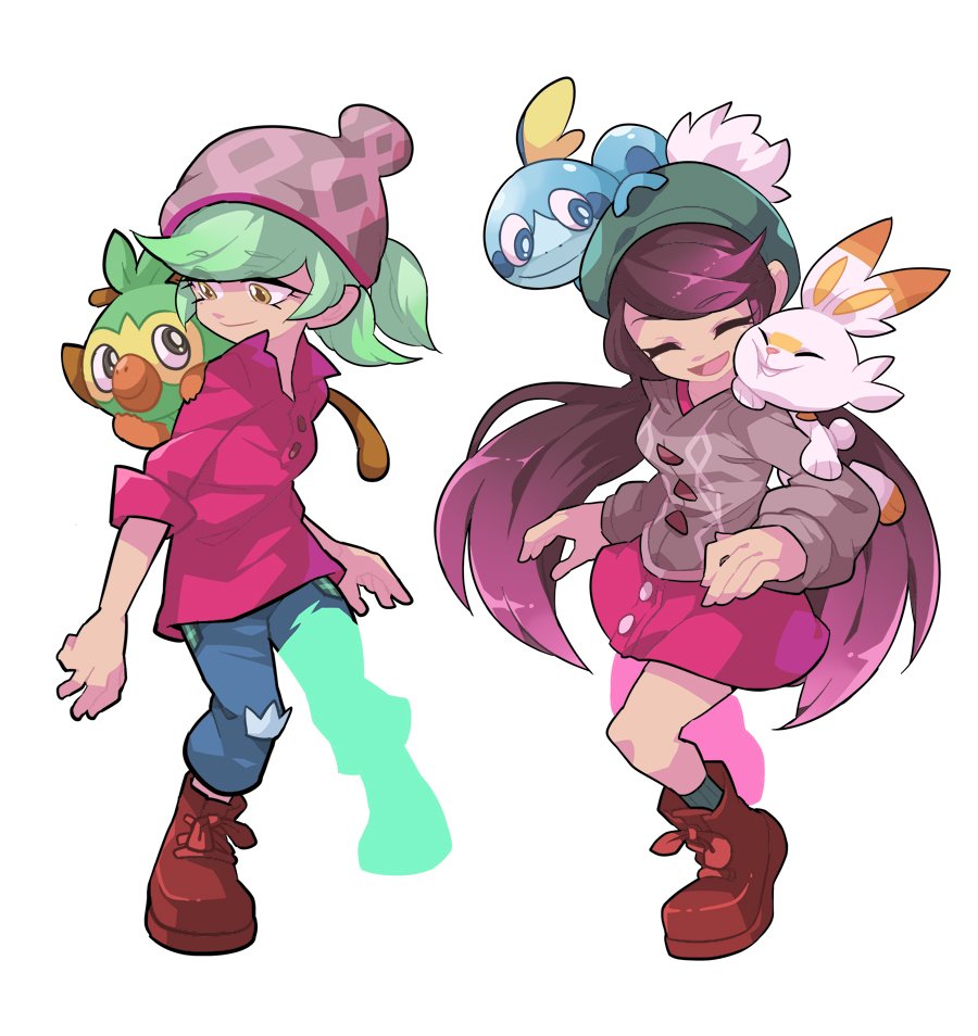 2girls, backpack, bag, beanie, callie_(splatoon), cardigan, closed_eyes, commentary
