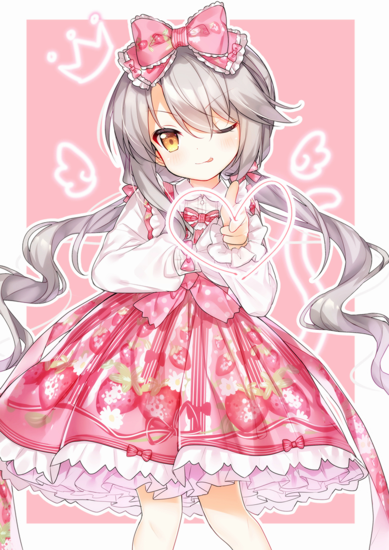 1girl, ;p, bangs, blush, bow, brown_eyes, closed_mouth, collared_shirt