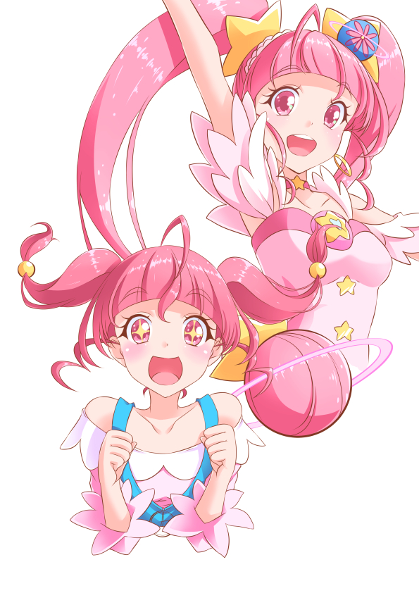 1girl, ahoge, choker, commentary_request, cure_star, dress, earrings, hair_ornament