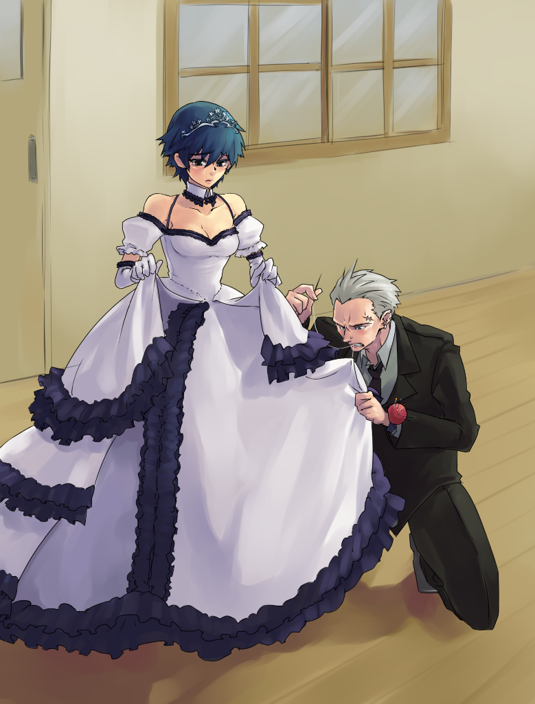 dress, needle, persona, persona_4, shirogane_naoto, short_hair, tatsumi_kanji, ttk