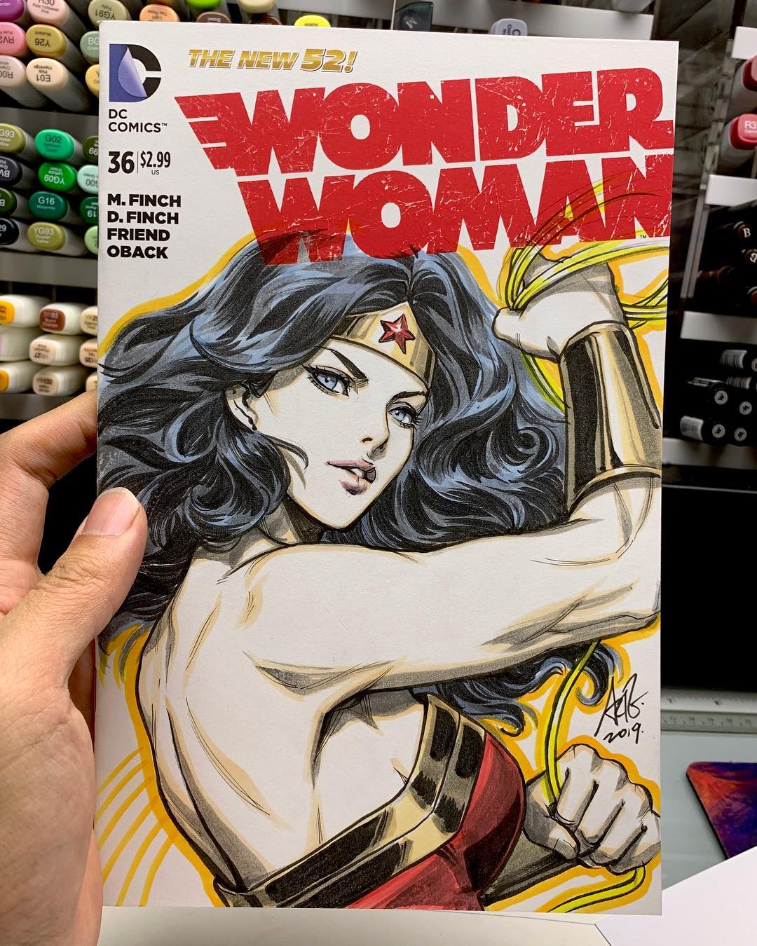 1girl, bare_shoulders, black_hair, breasts, character_name, copyright_name, dated, dc_comics