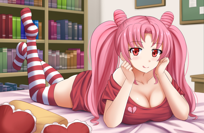 1girl, :q, alternate_costume, bangs, bare_shoulders, bed, bishoujo_senshi_sailor_moon, blush