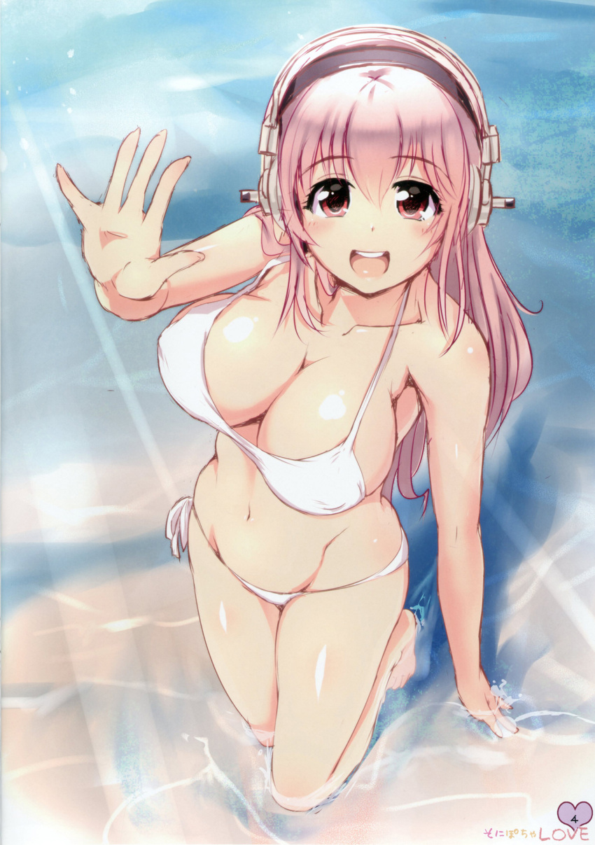 1girl, bikini, blush, breasts, cleavage, ganari_ryuu, headphones, highres