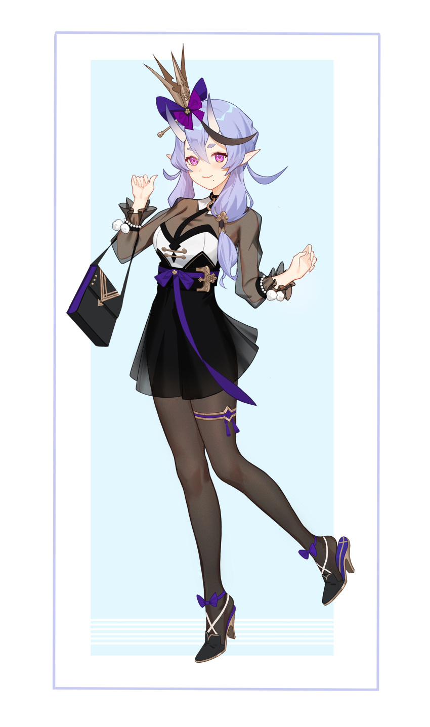 1girl, absurdres, alternate_costume, ankle_bow, ankle_ribbon, bag, bangs, bead_bracelet