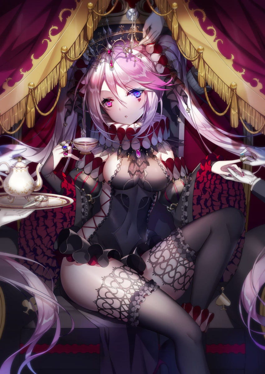 1girl, alternate_costume, amethyst_(gemstone), bangs, bare_shoulders, black_dress, black_legwear, blue_eyes