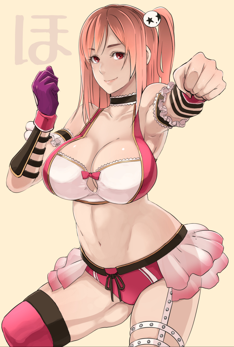 1girl, alternate_costume, arm_guards, armpits, ass_visible_through_thighs, breasts, butcha-u, cleavage