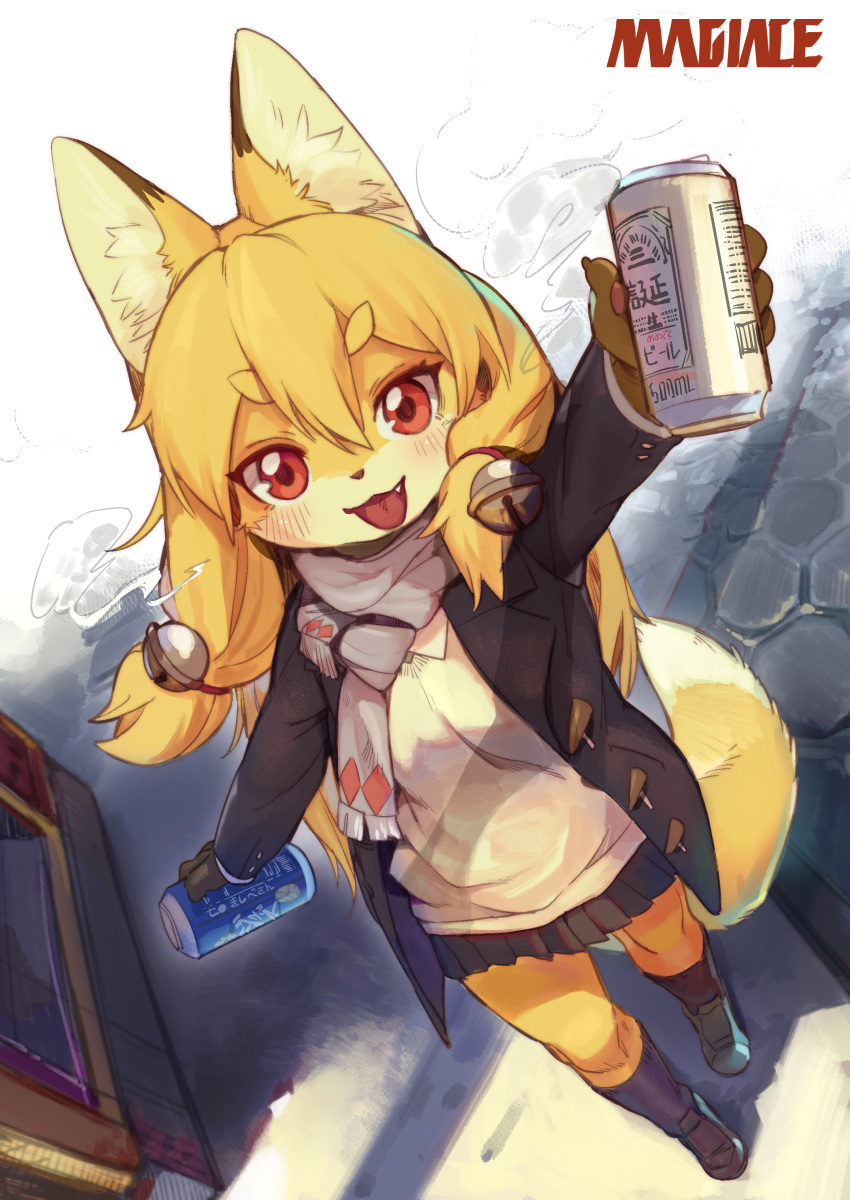 1girl, absurdres, alcohol, animal_ears, arm_up, artist_name, beer, beer_can