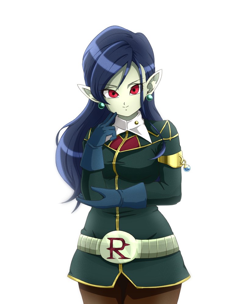 1girl, blue_hair, demon_girl, dragon_ball, dragon_ball_heroes, earrings, gloves, jewelry