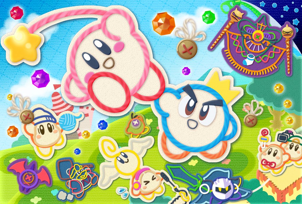 4boys, angie_(kirby), beads, blue_sky, castle, commentary_request, crown, king_dedede