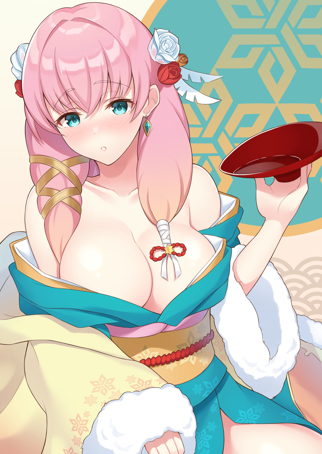 1girl, bangs, bare_shoulders, blue_eyes, blush, breasts, cleavage, collarbone