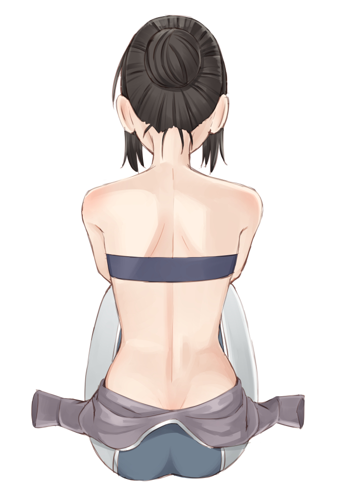 amanchu!, bare_shoulders, bikini, brown_hair, easy_(aqk7bdqt), facing_away, hair_bun, katori_mato
