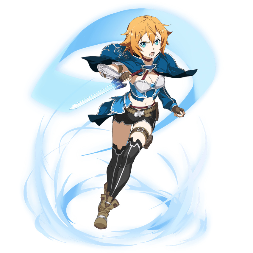 1girl, asymmetrical_sleeves, black_legwear, black_shorts, blue_capelet, blue_eyes, breasts, brown_gloves