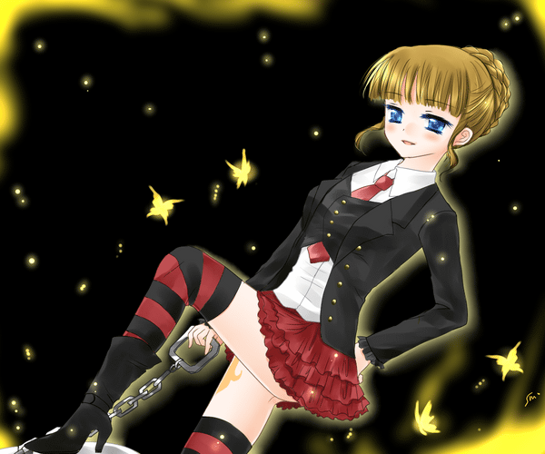 beatrice, blonde_hair, blue_eyes, butterflies, butterfly, smina, thigh-highs, thighhighs