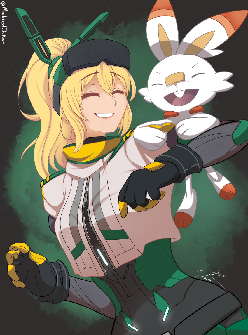 1girl, absurdres, animal_ears, black_gloves, blonde_hair, breasts, buck_teeth, cameron_maccloud