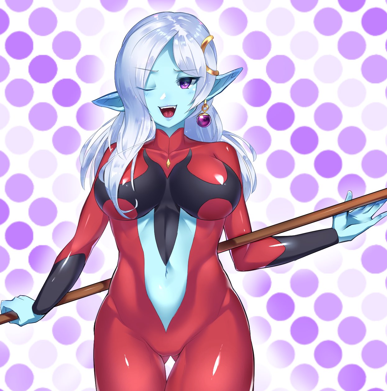 blue_skin, breasts, demon_girl, dragon_ball, dragon_ball_heroes, dragon_ball_xenoverse, earrings, fangs