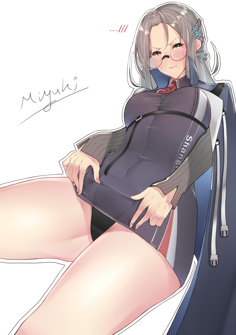 1girl, artist_name, azur_lane, black_panties, blush, braid, breasts, collared_dress