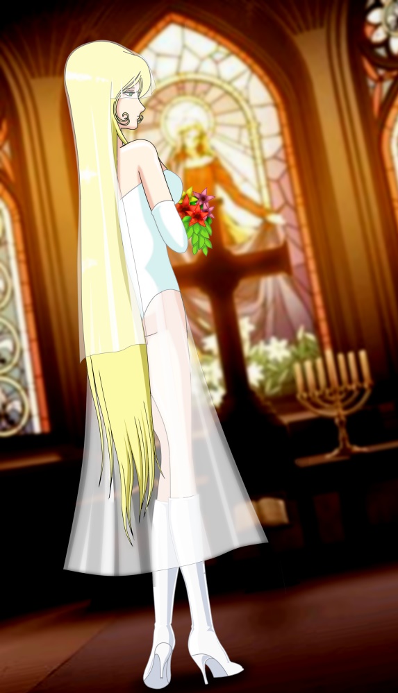 bodysuit, boots, bride, cosplay, ginga_tetsudou_999, gloves, high_heel_boots, high_heels