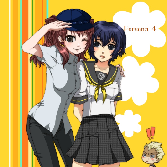 2girls, androgynous, black_eyes, black_hair, blue_hair, blush, brown_eyes, brown_hair