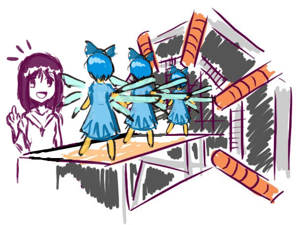 azumanga_daioh, blue_hair, cirno, fairy, kasuga_ayumu, large_hadron_collider, lhc, machine