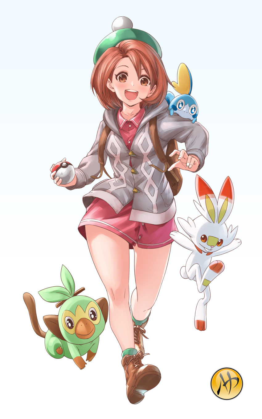 1girl, absurdres, ankle_boots, ankle_socks, aqua_background, arms_up, backpack, bag