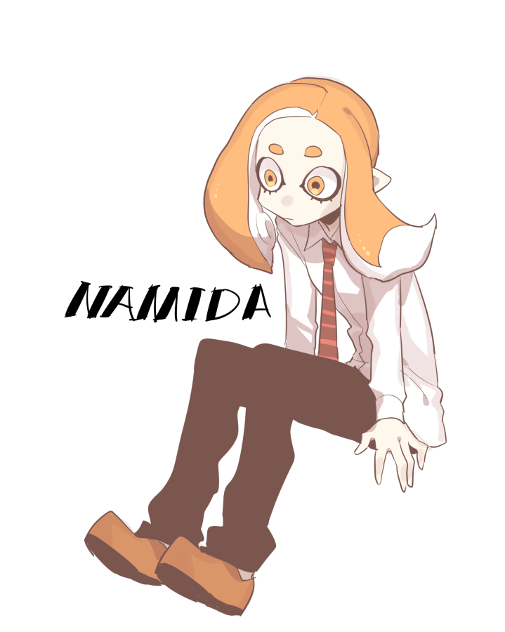 1girl, black_pants, character_name, closed_mouth, collared_shirt, full_body, kameno_(nameko_ziru_n), long_sleeves