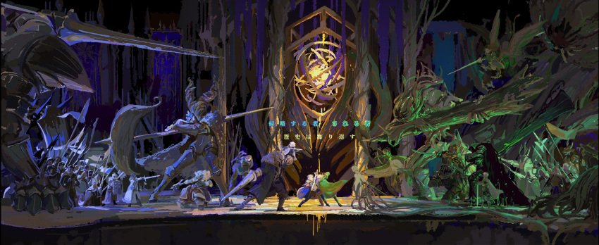 6+boys, absurdres, adela_the_beast, antiquewhite, axe, battle, blue_cape, cape