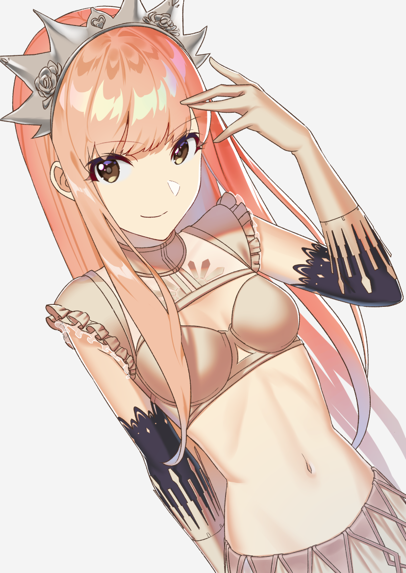 1girl, bangs, blush, breasts, brown_eyes, cleavage_cutout, closed_mouth, crop_top