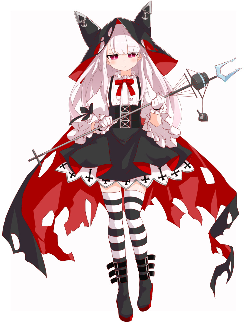 1girl, azur_lane, bangs, black_cape, black_footwear, black_hat, black_skirt, blush