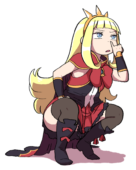 1girl, blonde_hair, blue_eyes, cagliostro_(granblue_fantasy), circlet, granblue_fantasy, long_hair, nose_picking