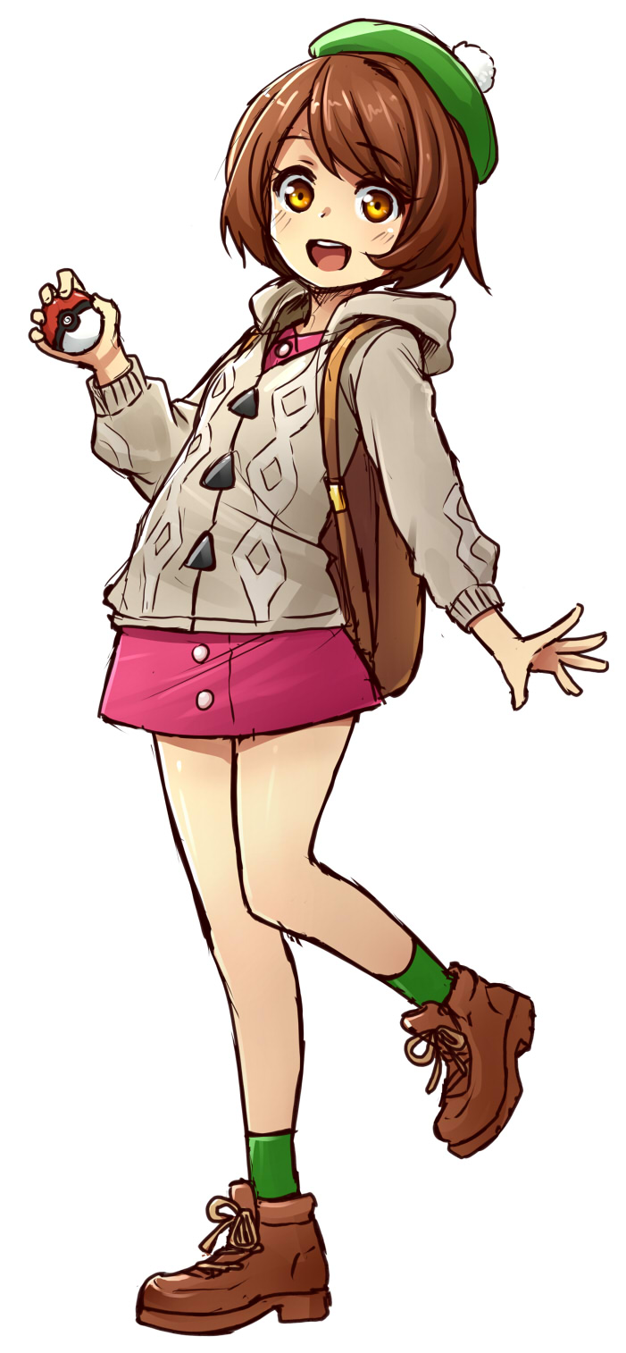 1girl, backpack, bag, bangs, brown_eyes, brown_hair, creatures_(company), female_protagonist_(pokemon_swsh)