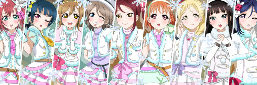 6+girls, chanmi, coat, earmuffs, fur_trim, gloves, hat, kunikida_hanamaru