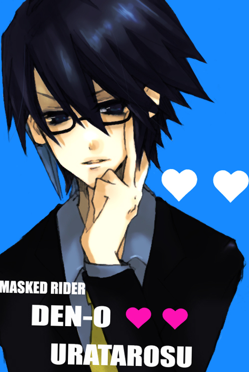 blue_hair, formal, glasses, heart, kamen_rider, kamen_rider_den-o, kamen_rider_den-o_(series), kana_(pixiv65259)