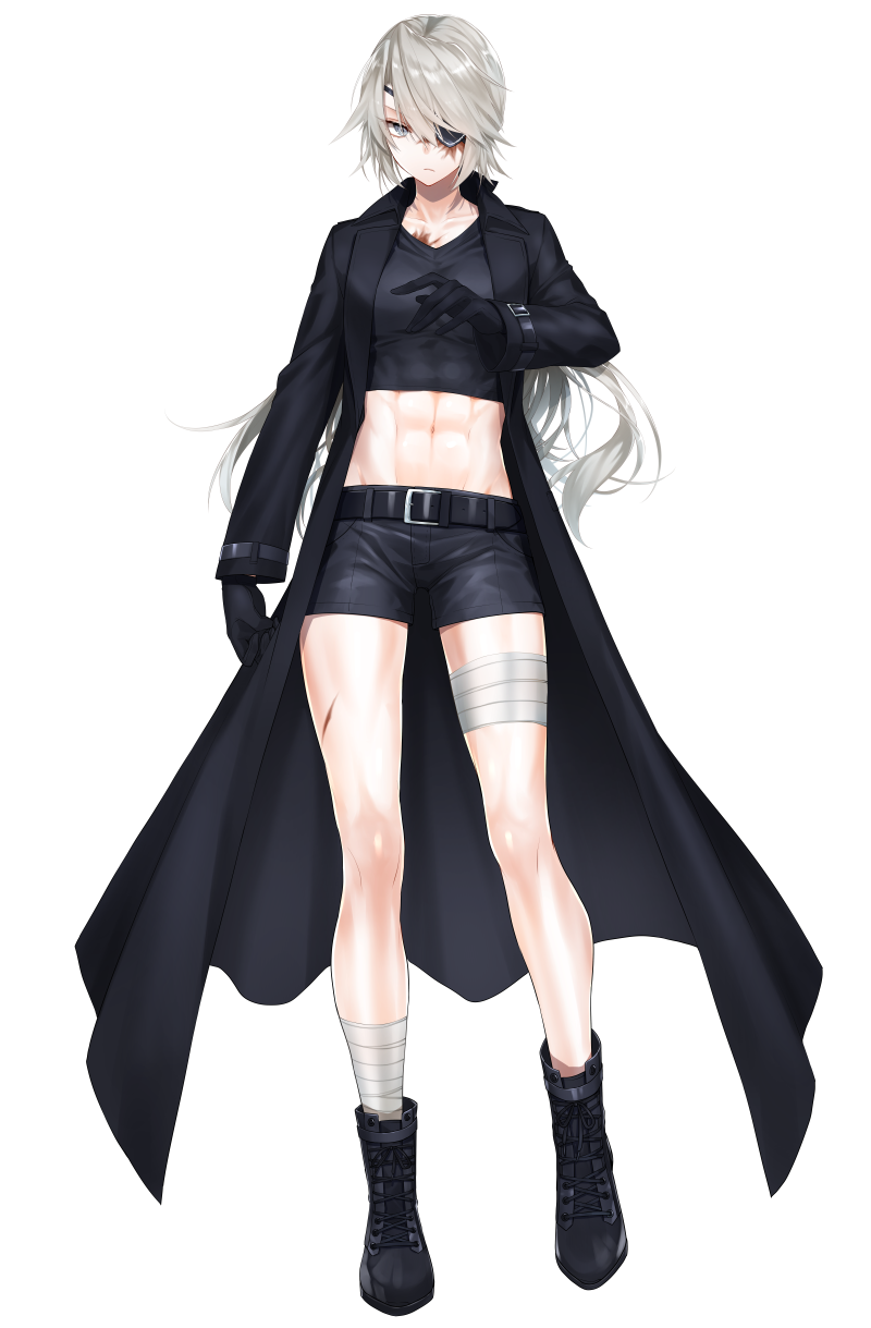 1girl, abs, androgynous, bandage, bangs, belt, belt_buckle, black_belt