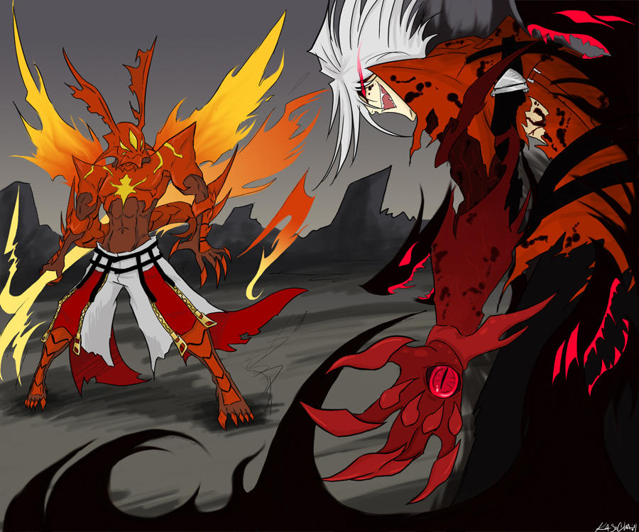 2boys, blazblue, blazblue:_calamity_trigger, blood_cain, blood_cain_idea, claws, clouds, cloudy_sky