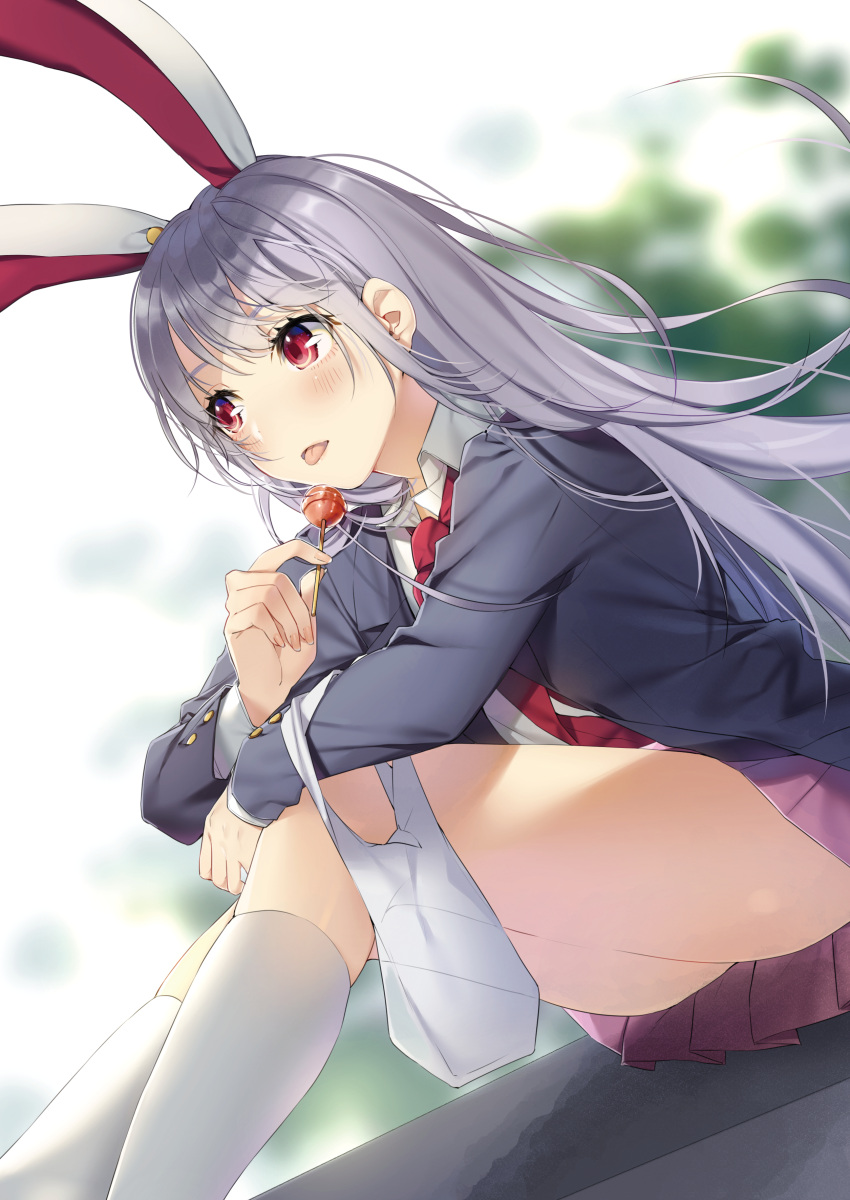 1girl, absurdres, animal_ears, arm_on_knee, arm_rest, bag, bangs, blue_coat