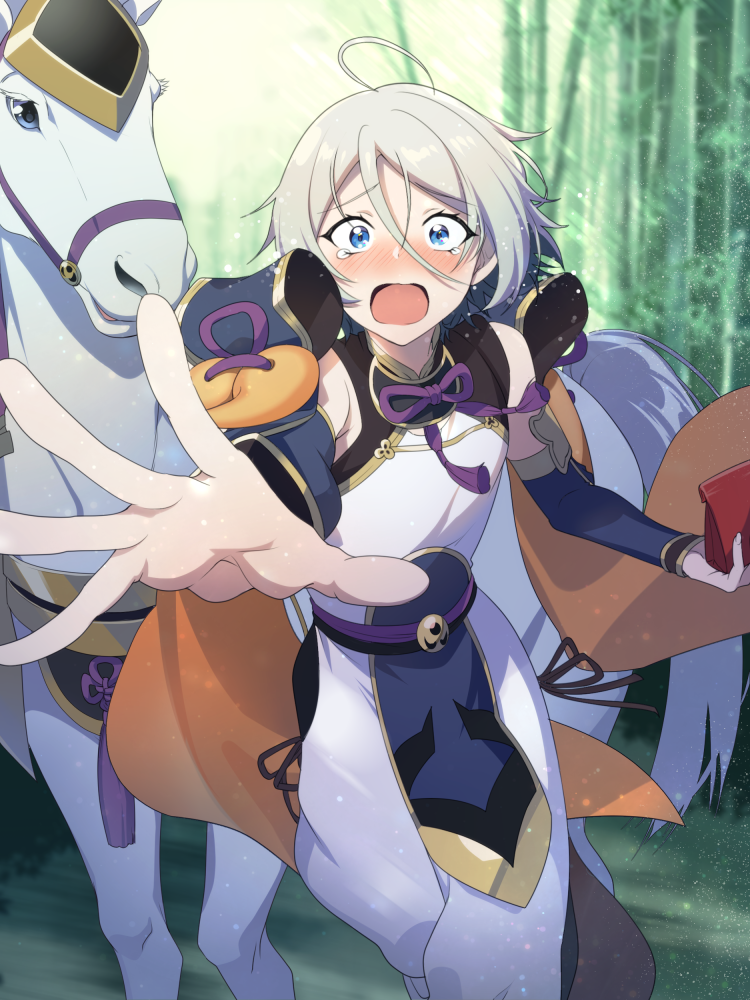 1boy, ahoge, bangs, bare_shoulders, blue_eyes, blush, detached_sleeves, fate/grand_order