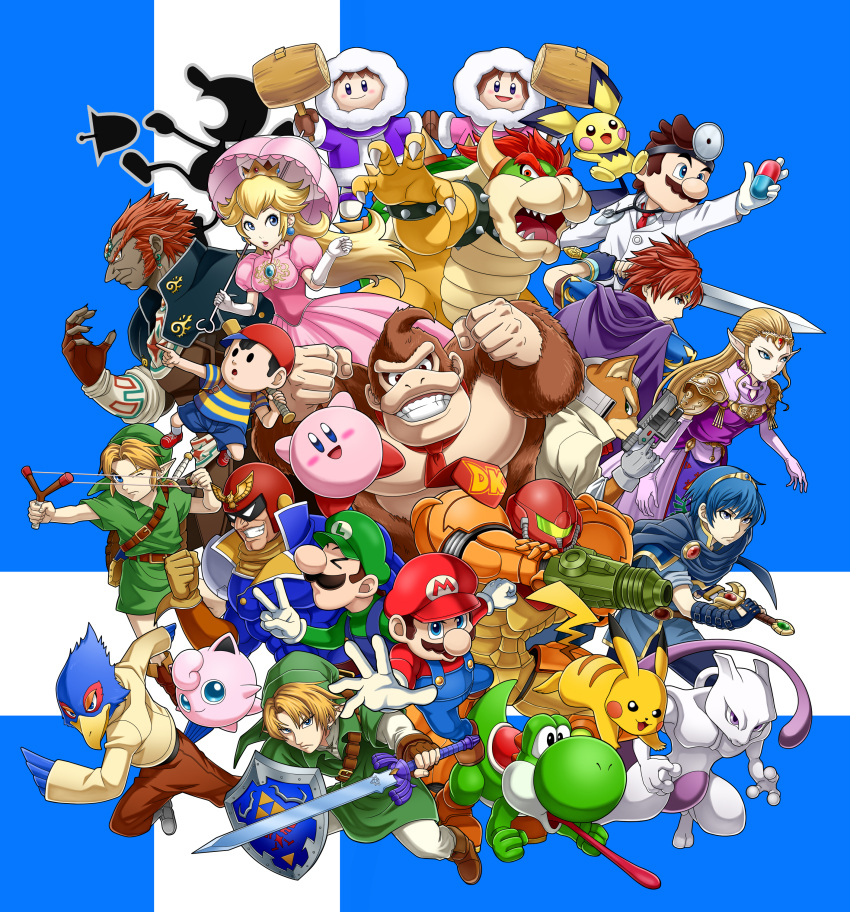 >_<, 4girls, 6+boys, :d, absurdres, baseball_cap, black_eyes, blonde_hair