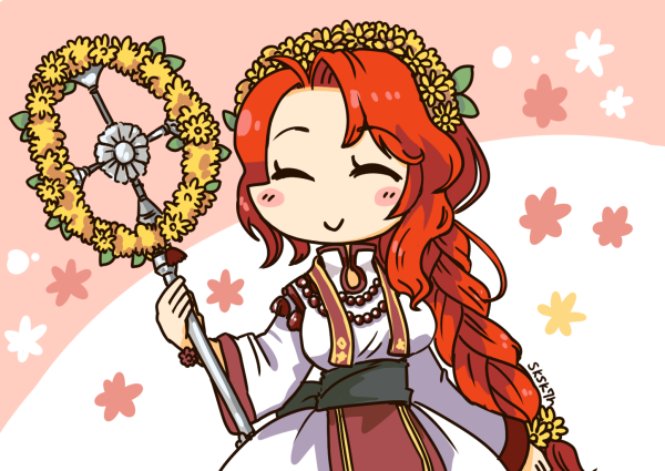 1girl, artist_name, bead_necklace, beads, braid, closed_eyes, closed_mouth, fire_emblem