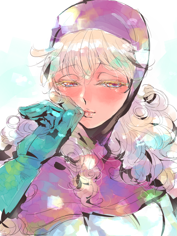 1boy, 1girl, blonde_hair, blush, breasts, closed_mouth, commentary_request, curly_hair