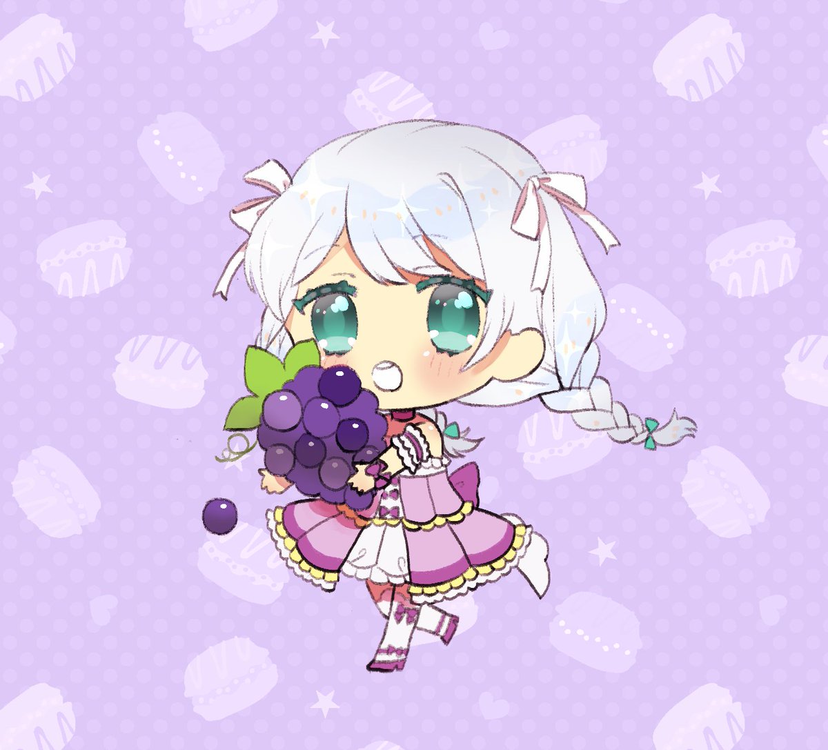 1girl, :o, aqua_eyes, bang_dream!, bangs, bow, braid, chibi