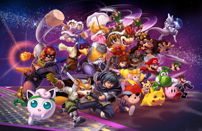 00s, 5girls, 6+boys, 6+others, animal, bird, blonde_hair, bowser