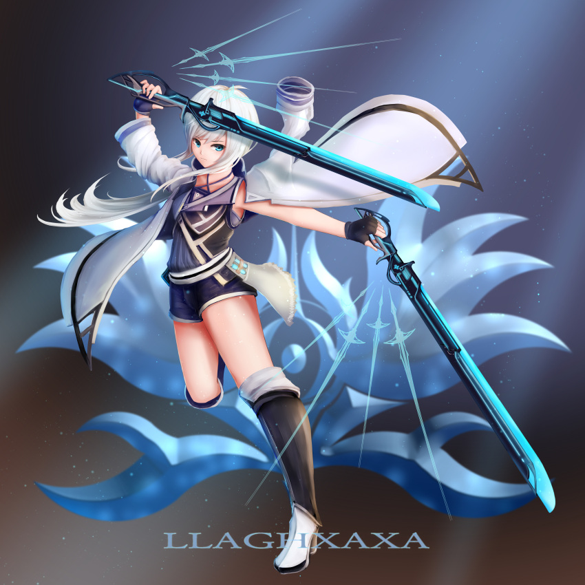 absurdres, boots, fantasy, graphite_(medium), grey_hair, highres, mechanical_pencil, original