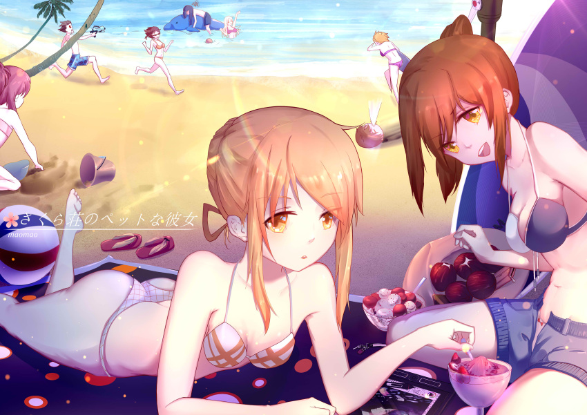 3boys, 6+girls, akasaka_ryuunosuke, alternate_hairstyle, angry, aoyama_nanami, ascii_media_works, ass