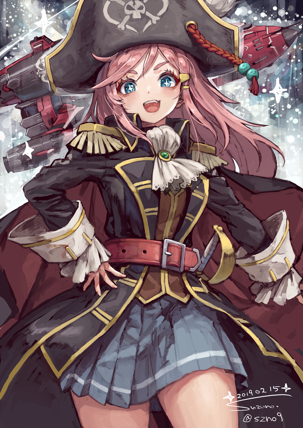 +_+, 1girl, artist_name, belt, bicorne, black_cape, black_coat, black_hat
