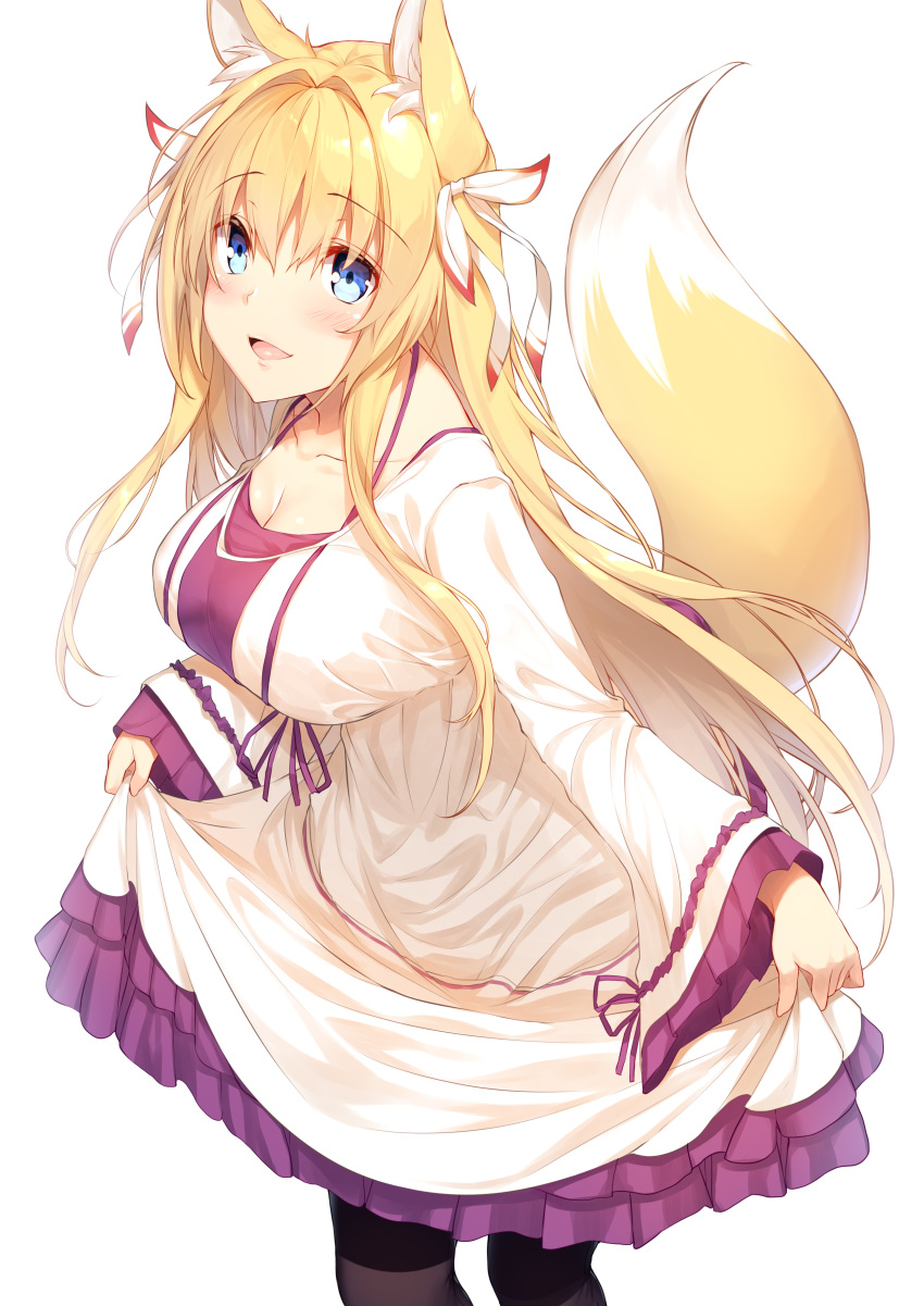 1girl, absurdres, animal_ears, bangs, black_legwear, blonde_hair, blue_eyes, blush