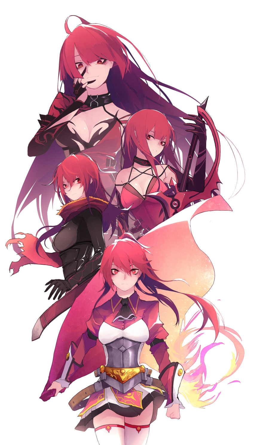 4girls, absurdres, ahoge, armor, bangs, bare_shoulders, belt, black_bodysuit