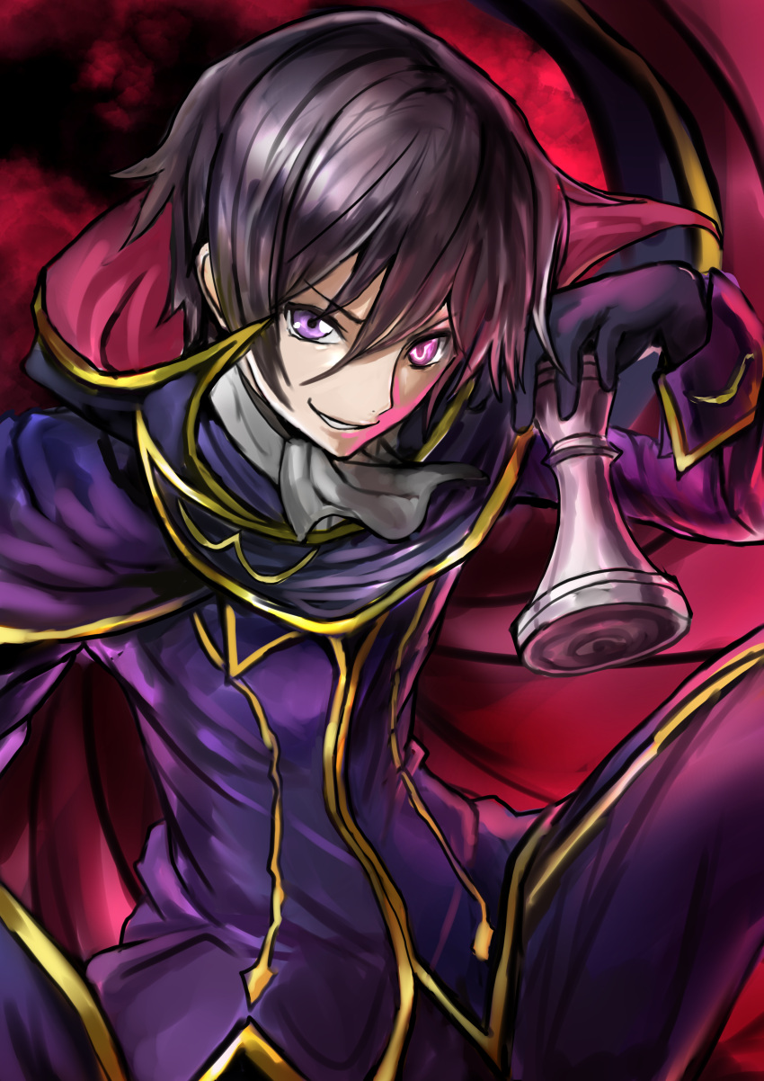1boy, absurdres, black_gloves, black_hair, chess_piece, code_geass, geass, gloves