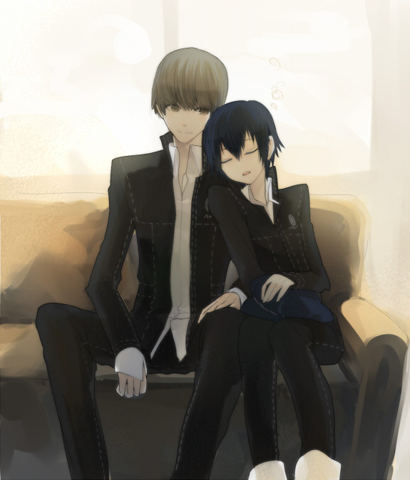 bad_id, couch, couple, darao, dro, narukami_yuu, persona, persona_4