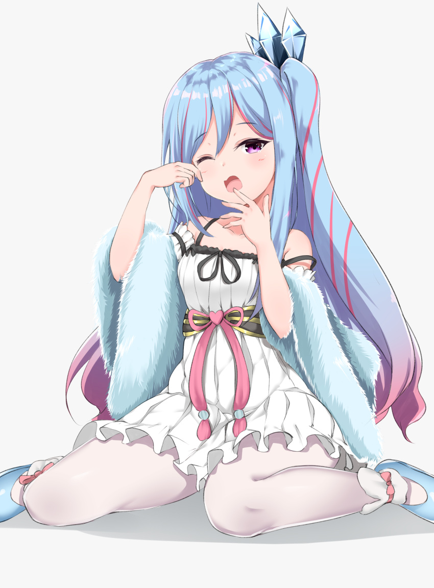 1girl, absurdres, bangs, bare_shoulders, blue_hair, blush, commentary_request, crystal