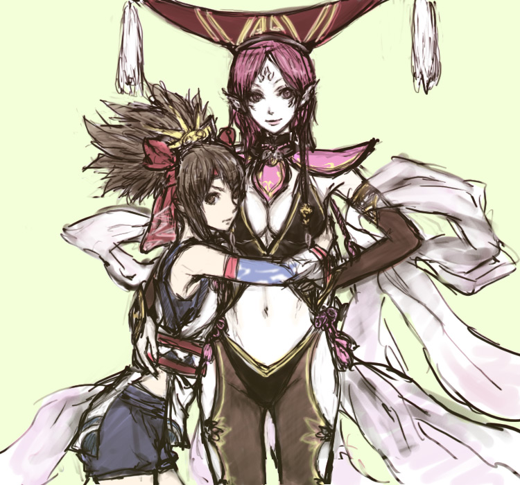 armpits, belt, black_hair, breasts, brown_eyes, cleavage, da_ji, detached_sleeves